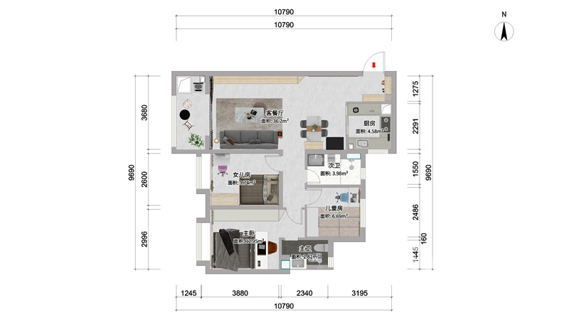 三居室现代简约风户型图
