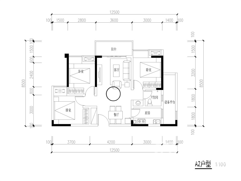 三居室新中式風戶型圖