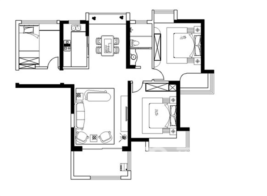 三居室现代简约风户型图