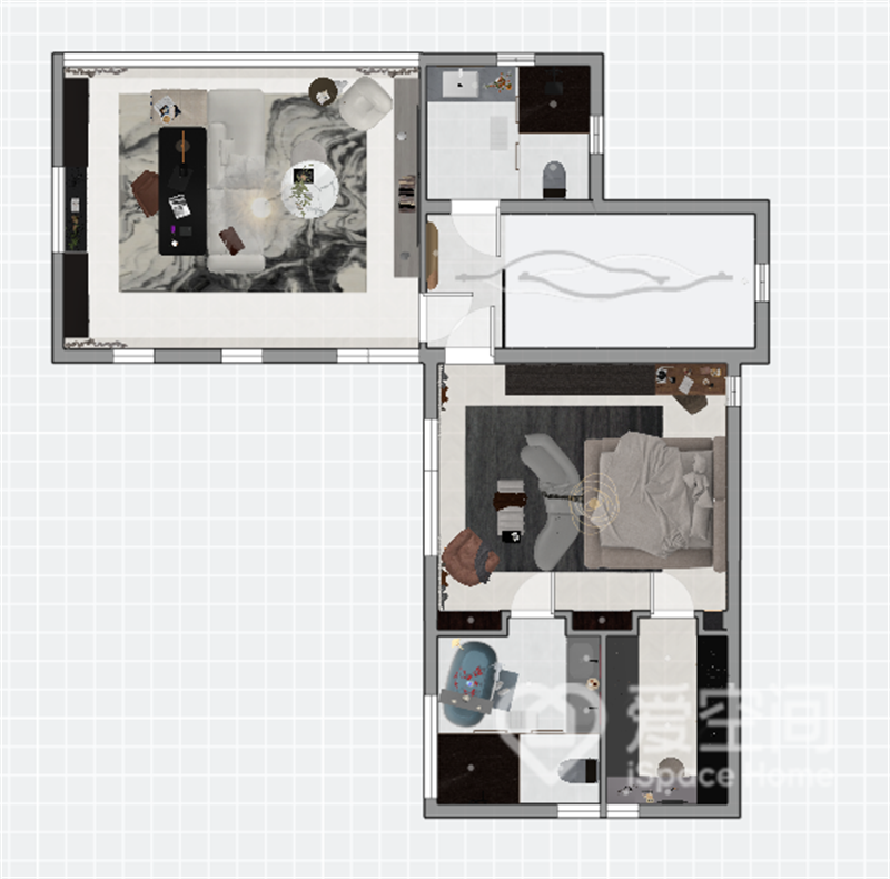 两居室现代简约风户型图