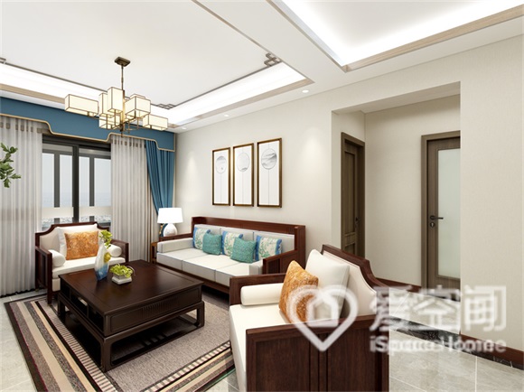 中星海上名豪苑134平米三居室新中式風裝修案例