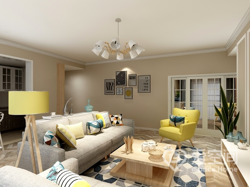 暖黄色带来清新格调，柔和的光线营造出温馨氛围，北欧家具展现出空间层次感，时尚而富有活力。