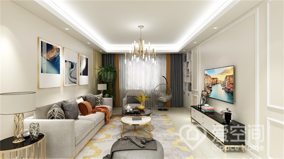 中新國際城三區128㎡三居室輕奢風裝修案例