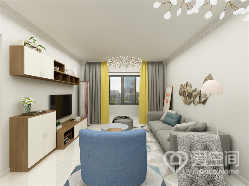 客厅给人的第一印象是温馨和美好，电视柜兼具实用性和美观性，沙发墙装饰延伸了空间视觉感。