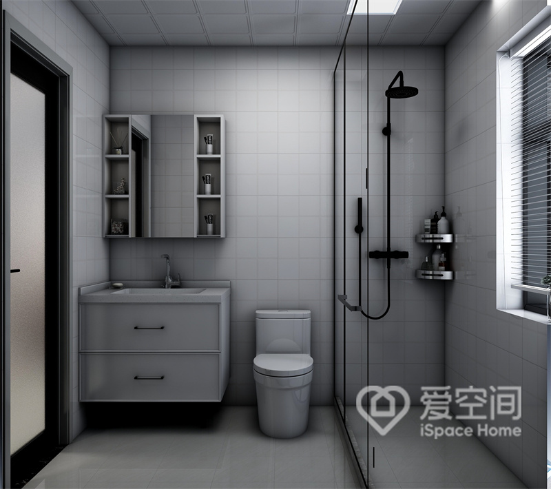 卫浴空间选用白色为主调，洁具单品与主题配色相一致，更体现出业主对整洁、明亮的追求。