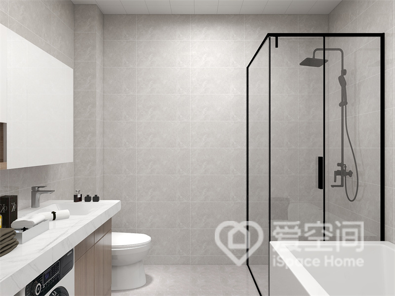 卫生间运用高档米白色作为底色，做干湿分离让卫生间显得更干净，日常清洁卫生也变得更方便。