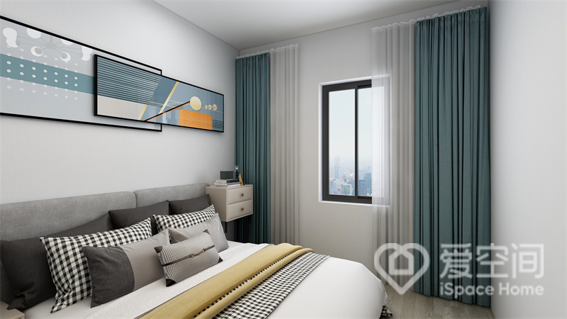 次卧空间以白色与自然材料为基调，采用现代简约的家具装饰，温馨的配色带来柔和的舒适之感。