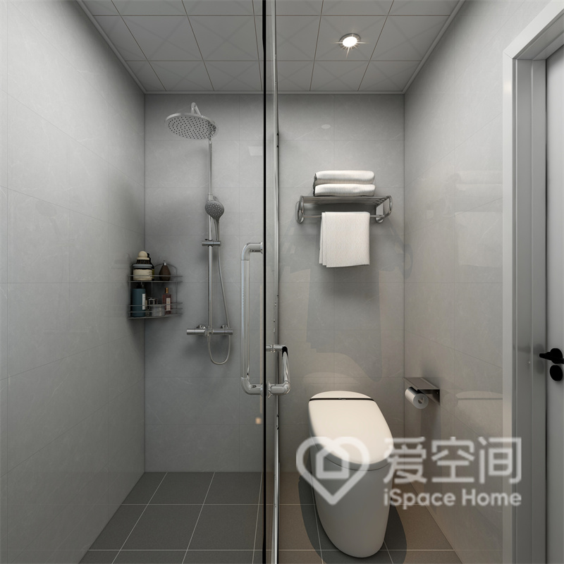 干湿分离设计让卫生间更便于打理，保证了生活的干净与整洁，白色洁具装点其中非常有质感。