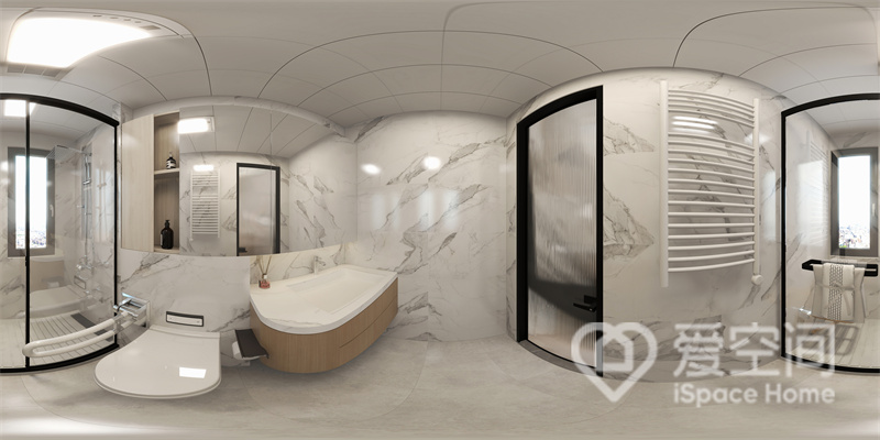 卫浴空间给我们一种温馨的视觉感受，让疲惫的身心得到抚慰，干湿分离强化了空间的层次。