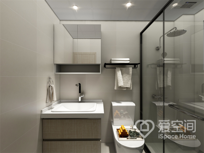 卫浴空间简洁明朗，干湿分离符合业主的审美，白色洁具无形中提升了空间的颜值与格调。