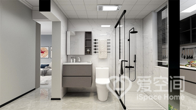 干湿分离的存在带来了更多的层次感，增添了卫浴空间的现代气质。