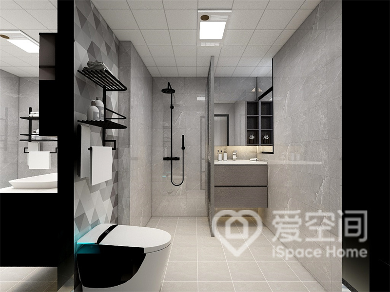 衛浴間給人十分樸質的氛圍，干濕分離優化了空間動線，增加了層次感。