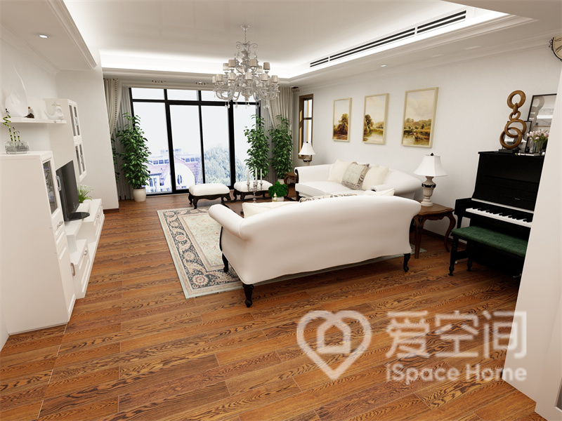 客廳以現代元素為靈感，簡潔的家具融入到空間中，塑造出舒適的客廳空間。