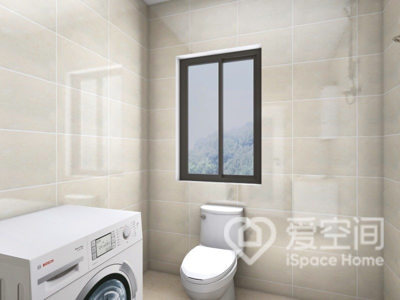 米色背景令卫浴间充满了舒适的氛围感，白色家具成为空间中的点睛所在。