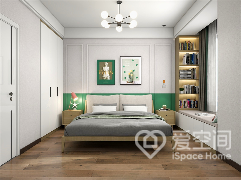設計師對白色的嫻熟運用，令空間素雅沉靜，綠色的融入構建出簡約時尚的休憩空間。