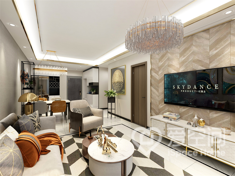 客廳通過現代裝飾與家具搭配，營造出優雅安靜的社交空間，帶來獨特的視覺享受。