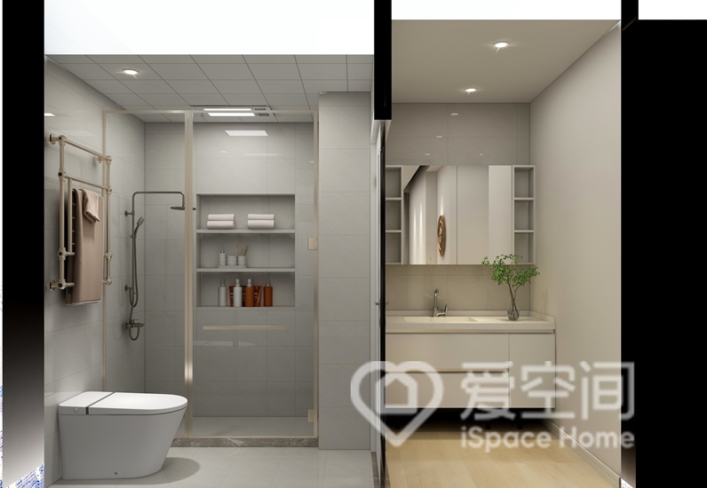 卫生间干湿分离富有层次感，细节上设计精致，软装搭配考究，空间优雅大气。