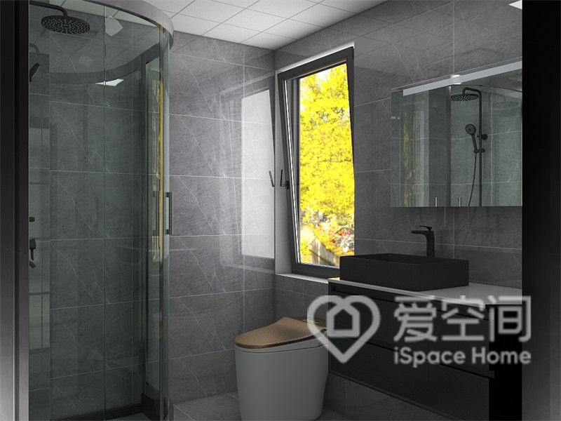 冷色調的衛浴間顯得十分精致，干濕分離后呈現出具有意境的生活情調。