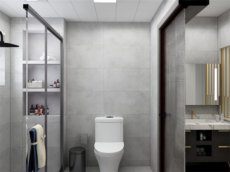 卫生间采用三式干湿分离来优化动线，壁龛的设计也为空间带来强烈的品质感。