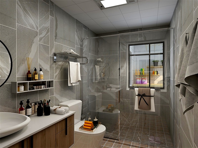 衛生間運用干濕分離增加了空間感，白色潔具自然成為整個空間的焦點。
