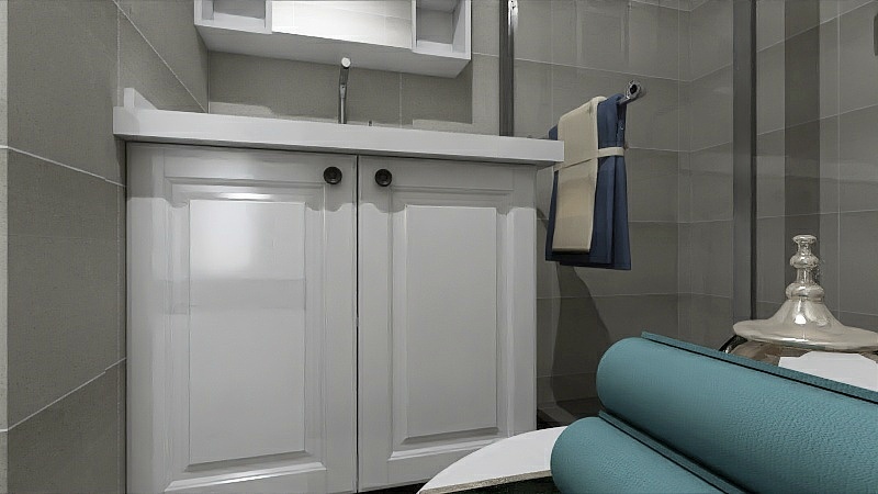 卫生间结构紧凑，干湿分离下空间充满层次感，定做的洗手台具备收纳功能。