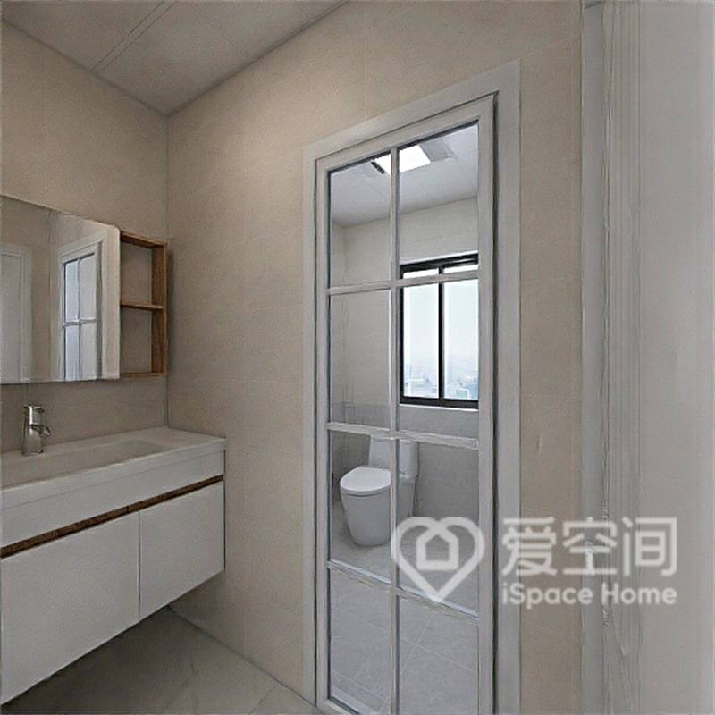 衛浴空間的設計簡單便利，設計師將一切歸結于功能上，并進行了干濕分離。