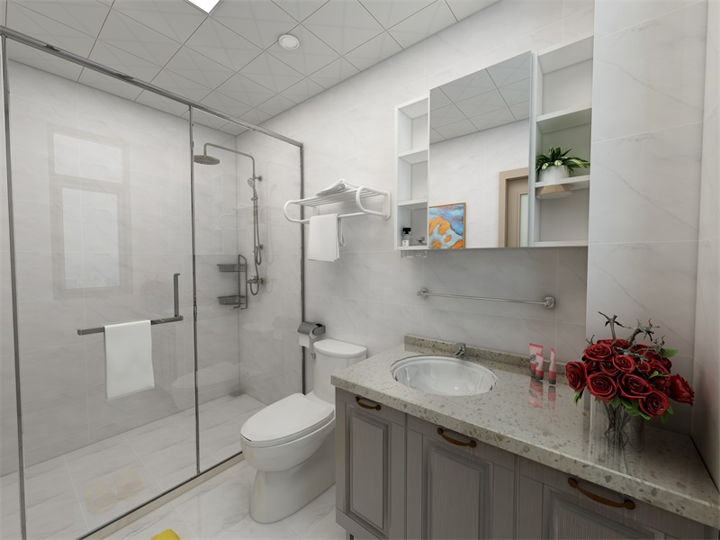 卫生间呈简洁的白色调，整洁雅致，干湿分离后，空间更具层次感。
