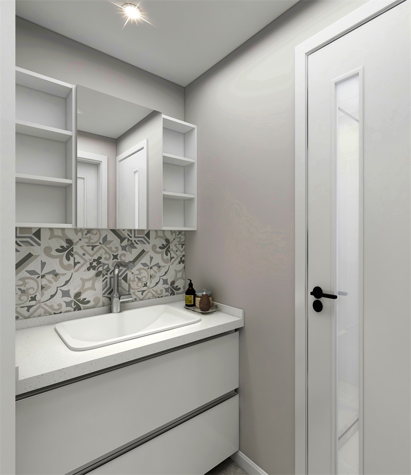 卫生间干净整洁，洗手台外放设计，增加了淋浴间的面积，也方便日常使用。