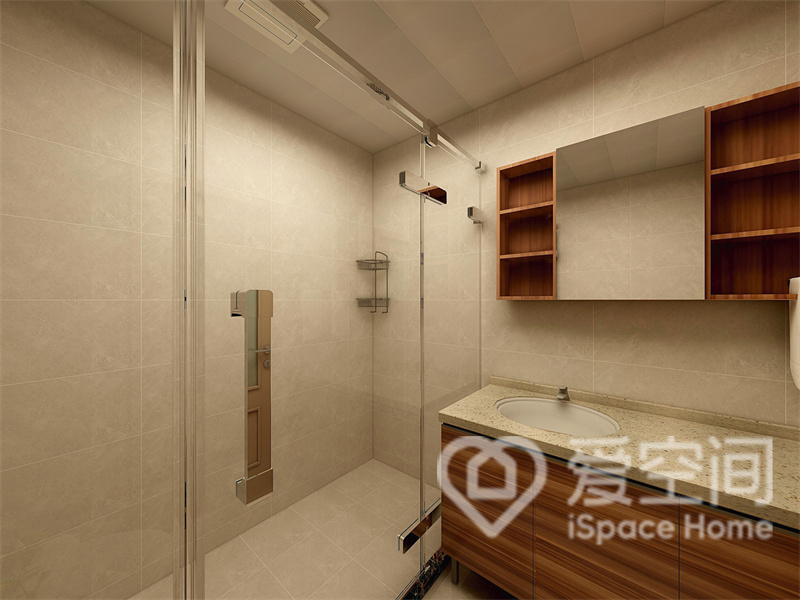 卫生间的设计倾向以干净利落为主，室内使用了干湿分离，让空间表现得更加具有现代风格的品质感。